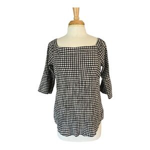 White House Black Market Black & White Gingham Off Shoulder Top
